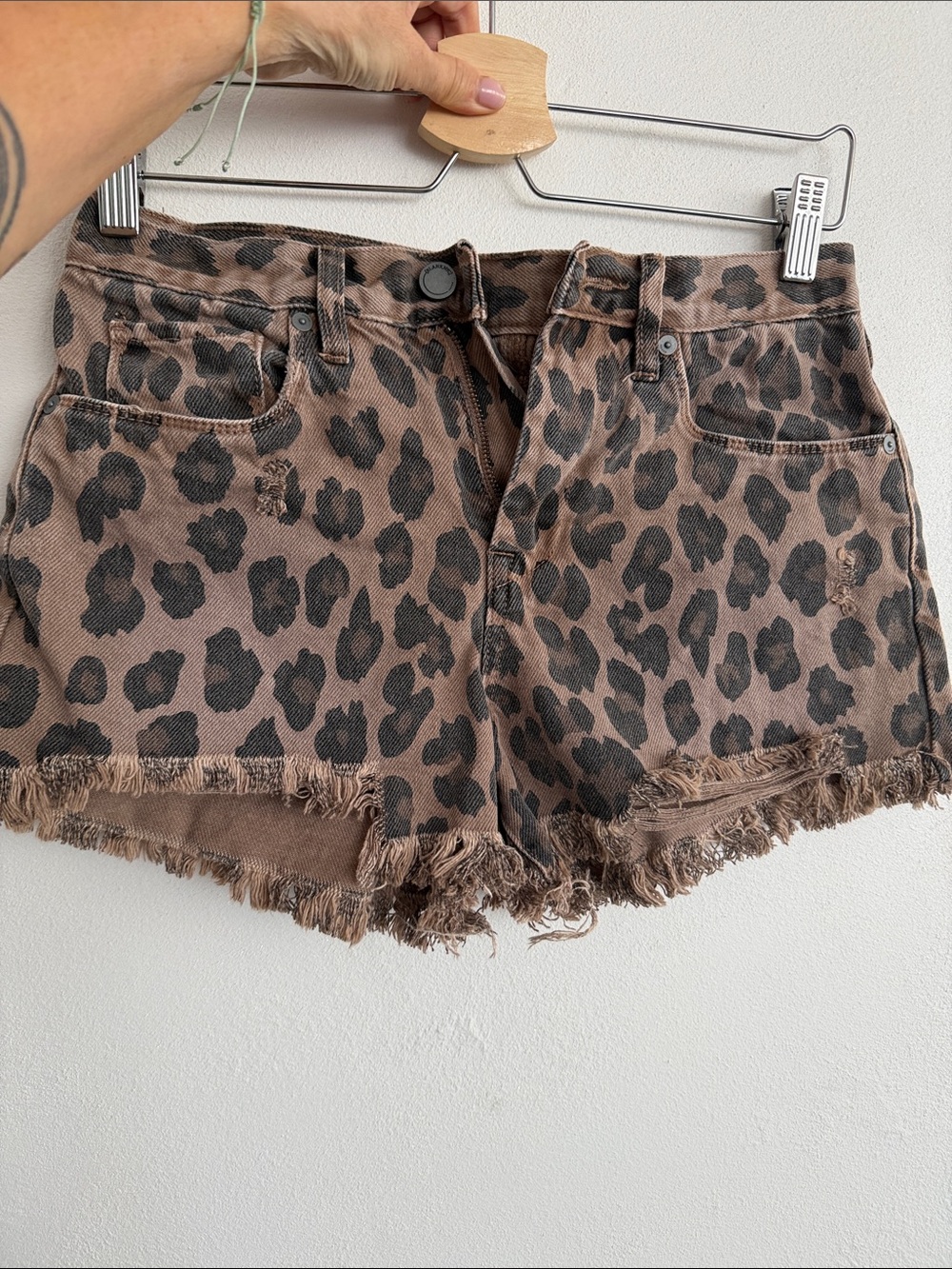 Blank NYC Brown Leopard Print Frayed Jean Shorts